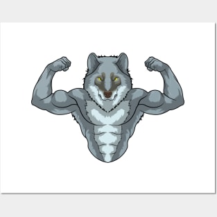 Wolf as Bodybuilder with big Muscles Posters and Art